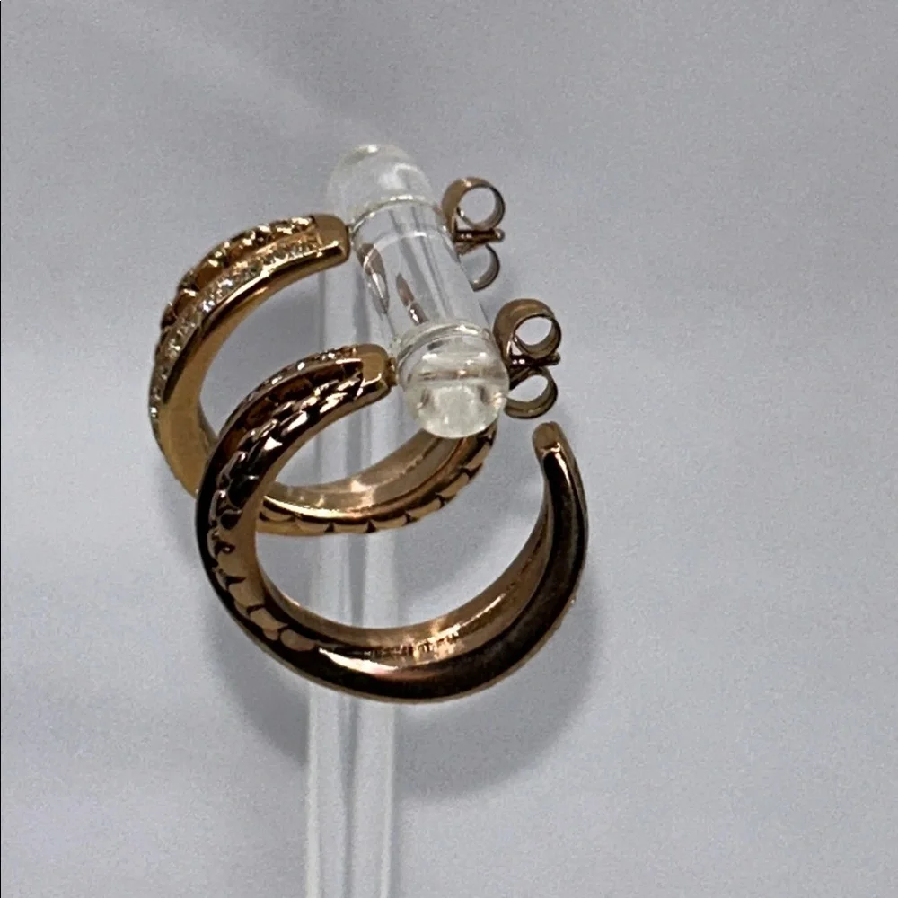 NWOT Rose Gold CZ Double Hoop Earrings By Designer DSMK